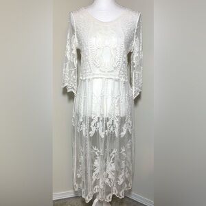 POL Bell Sleeve Victorian Sheer Lace Dress Cotton Blend Women Small Medium